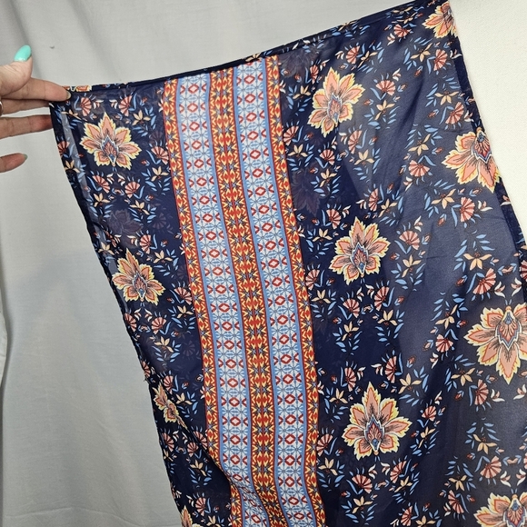 Love Tree Floral Blue/Orange Kimono Sz Large Boho Hippie Cottagecore Summer - Picture 3 of 5